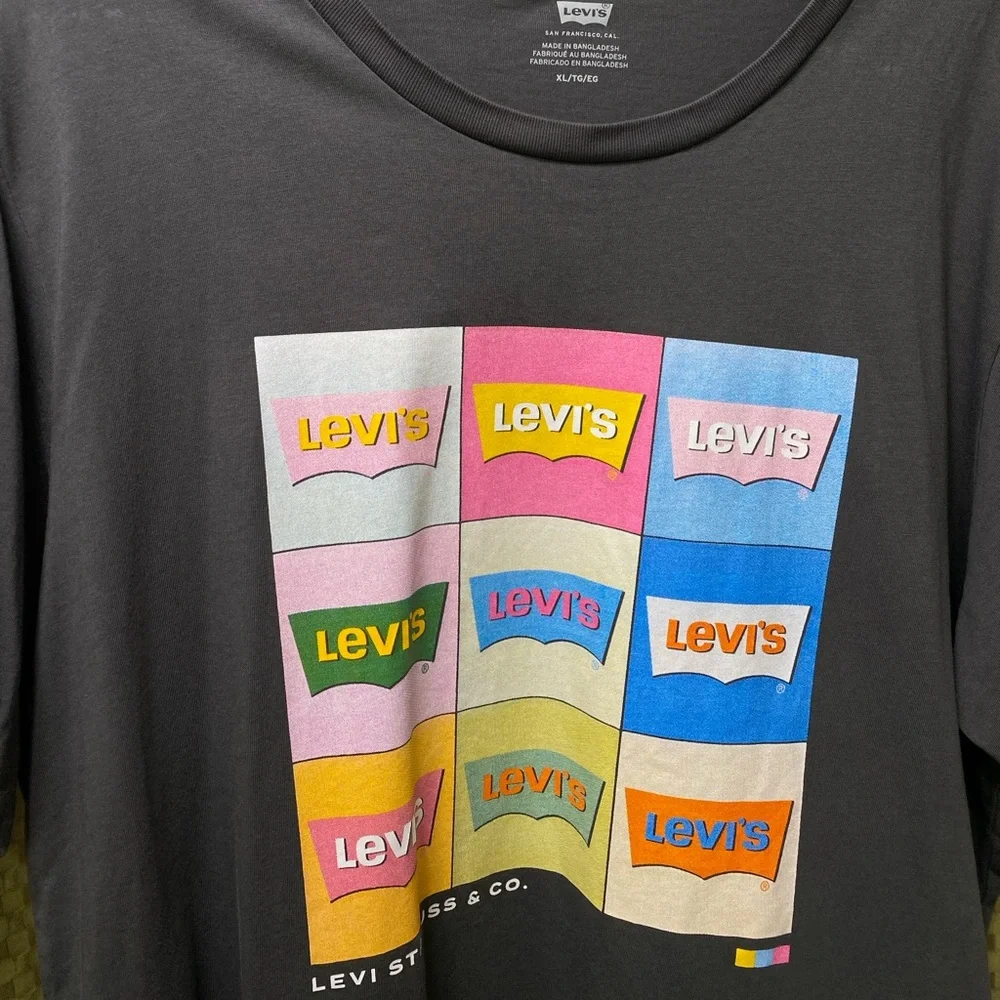 levi’s jeans gray t shirt rainbow pastels multicolor logo denim graphic tee ck - Picture 5 of 7